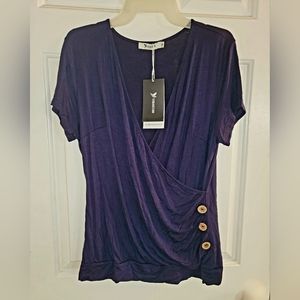 Navy Blue surplice front blouse